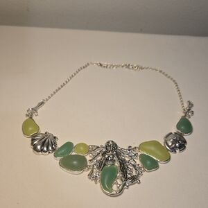 Silver and Green Ocean-Inspired Necklace